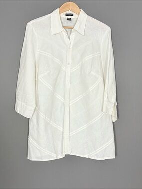 Ecologie 100% Linen Eyelet Pintuck Button Front Blouse Ivory 1X Boho Luxe